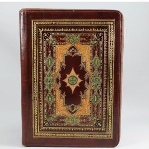 Embossed leather zip around portfolio